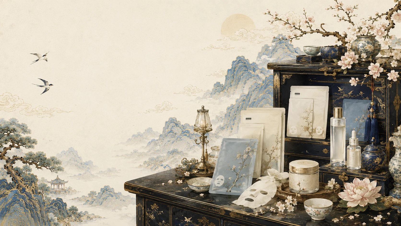 Moonlit Korean cabinet with illuminated compartments